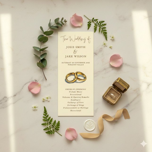 Gold Rings Elegante Hochzeit Programm (Watercolor style wedding rings wedding invitation.)