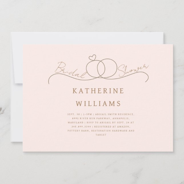 Gold Rings Herzerblush & Gold Brautparty Einladung (Vorderseite)