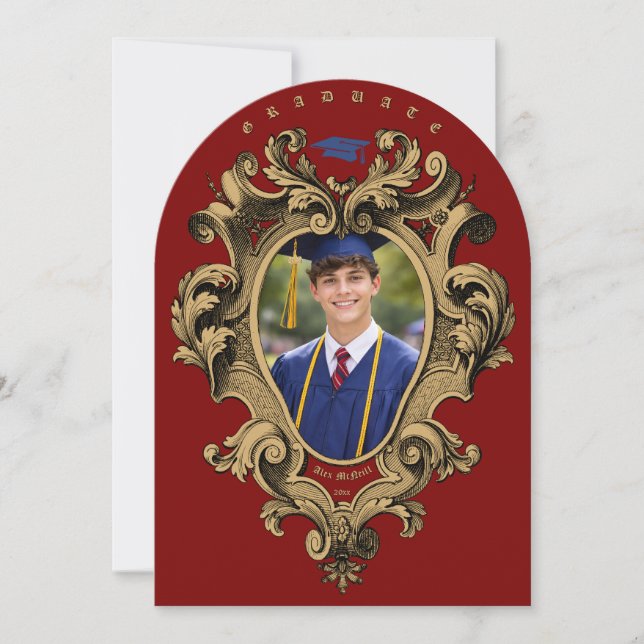 Gold Rococo Cartouche Photo Template Graduation Einladung (Vorderseite)