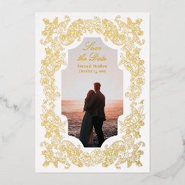 Gold Rokoko Foto Save the Date Folieneinladung