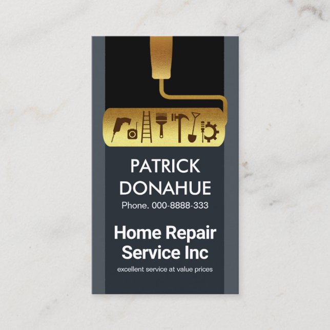 Gold Roller Brush Handyman Tools Visitenkarte (Vorderseite)