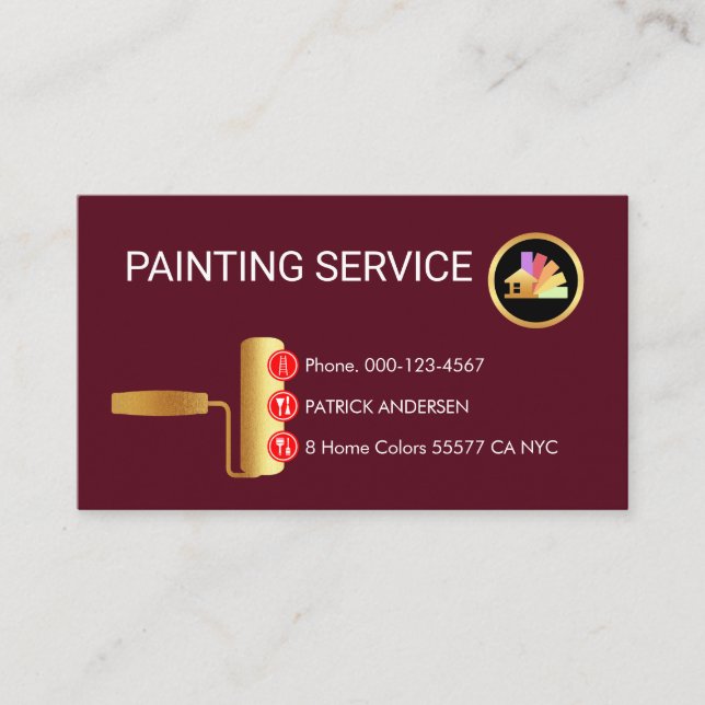 Gold Roller Brush Painting Button Icons Visitenkarte (Vorderseite)