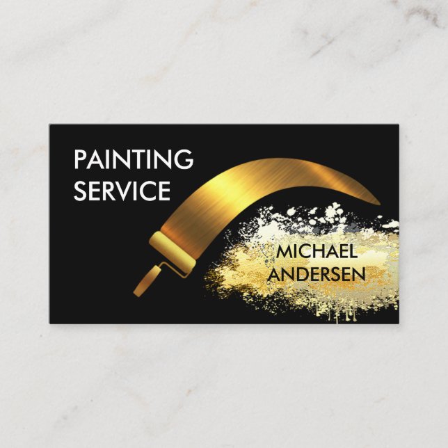Gold Roller Brush Painting Splatter Visitenkarte (Vorderseite)