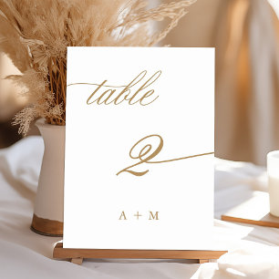 Gold Romantic Calligraphy Wedding Number 2 Tischnummer