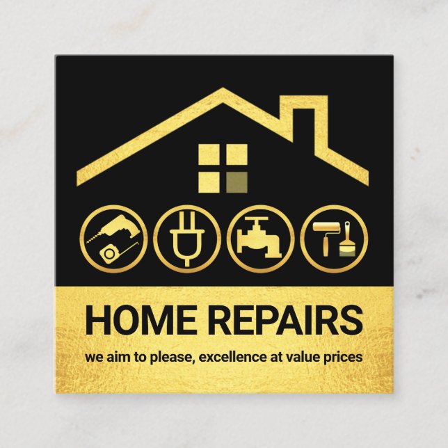 Gold Roof Frame Handyman Tools Quadratische Visitenkarte (Vorderseite)
