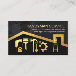 Gold Roof Handyman Tools Paint Spritzer Visitenkarte