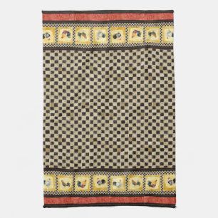 Gold Roosters Red & Tan Karo Swirl Küche Küchentuch