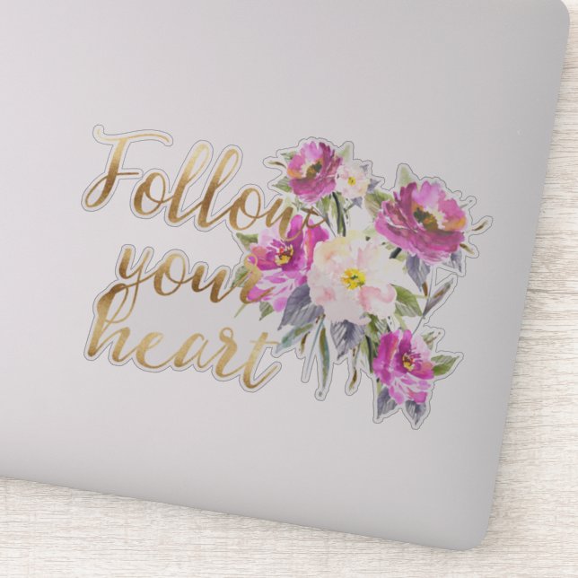 Gold Rosa Blütenfarbe Wasser im Herzen Aufkleber (Detail)