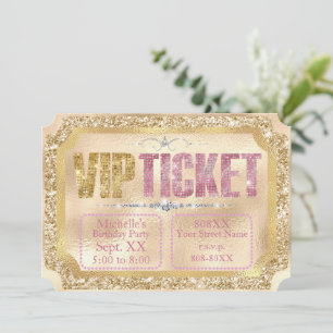 Gold & Rosa Glitzer und Diamanten Ticket Einladung
