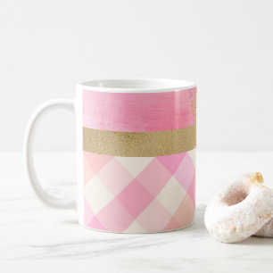 Gold Rosa Karierte Abstrakte Wasserfarbe Elegante Kaffeetasse