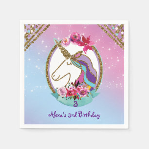 Gold Rosa Lila Magischer Einhorn Geburtstagsparty Serviette