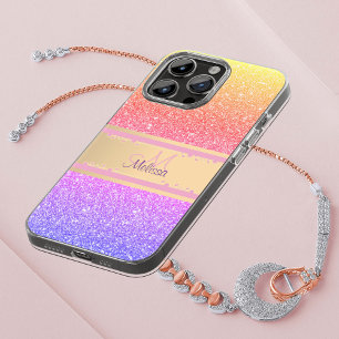 Gold Rosa Lila Ombre Glitter Glam Name Monogramm iPhone 14 Pro Max Hülle