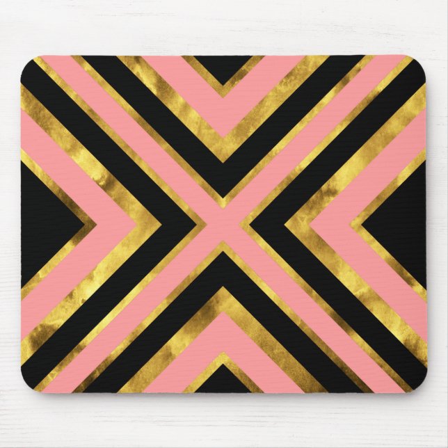 Gold rosa Schwarz Geometrisch Mousepad (Vorne)