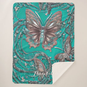 Gold Rose Aquamarin Butterfly Personalisierter Nam Sherpadecke