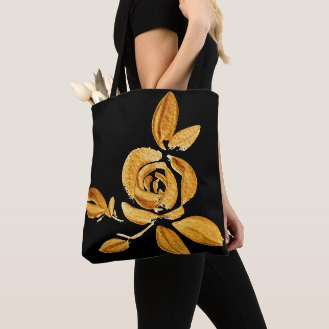 Gold-Rose auf der Black Tote-Tasche (Von Nahem)