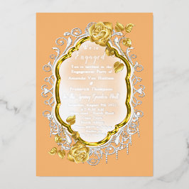 Gold Rose auf einem Goldrahmen mit weißer Spitze.  Folieneinladung