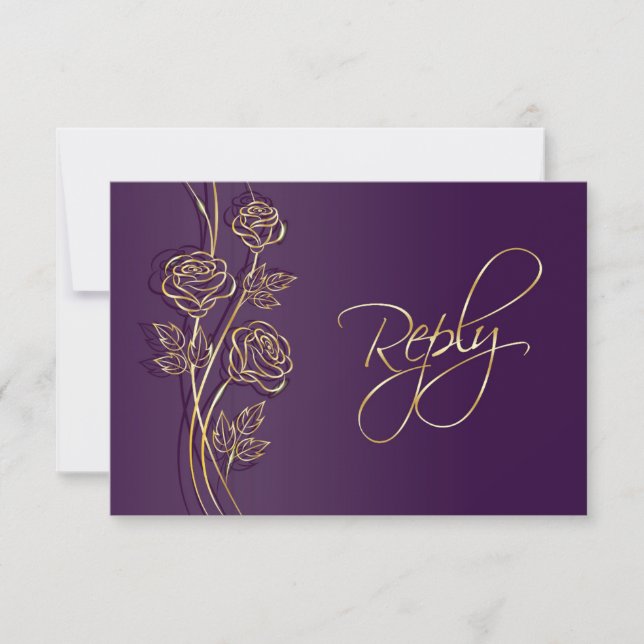 Gold-Rose auf lila Hochzeitstipendien RSVP Karte (Vorderseite)