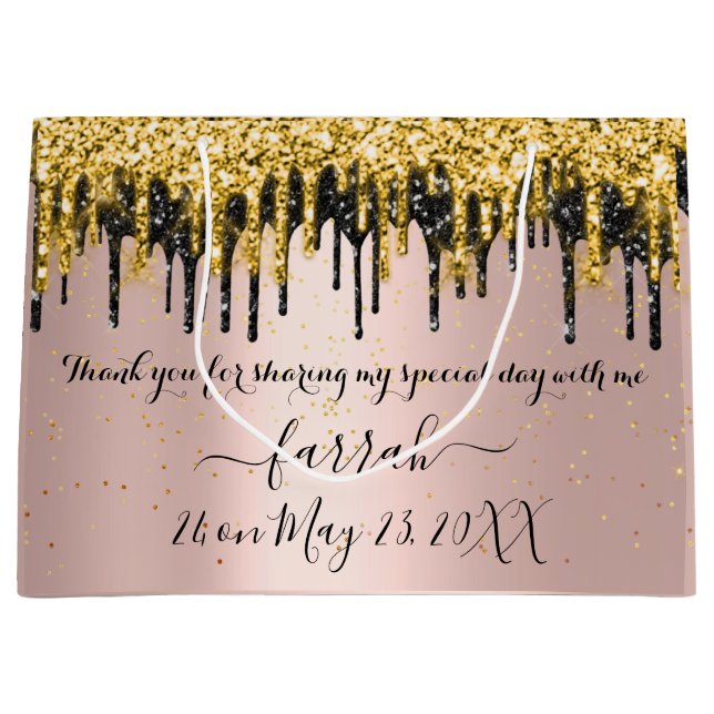 Gold Rose Black Tropfens bevorzugen Bridal Große G Geschenktüte (Vorderseite)