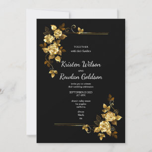 Gold-Rose-Blume auf Schwarz Einladung