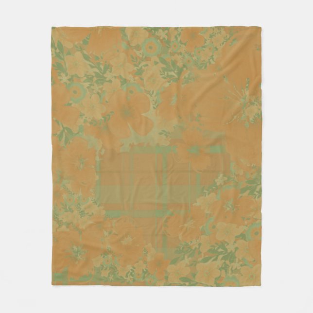 Gold & Rose Blumen & Kariert Fleecedecke (Vorderseite)