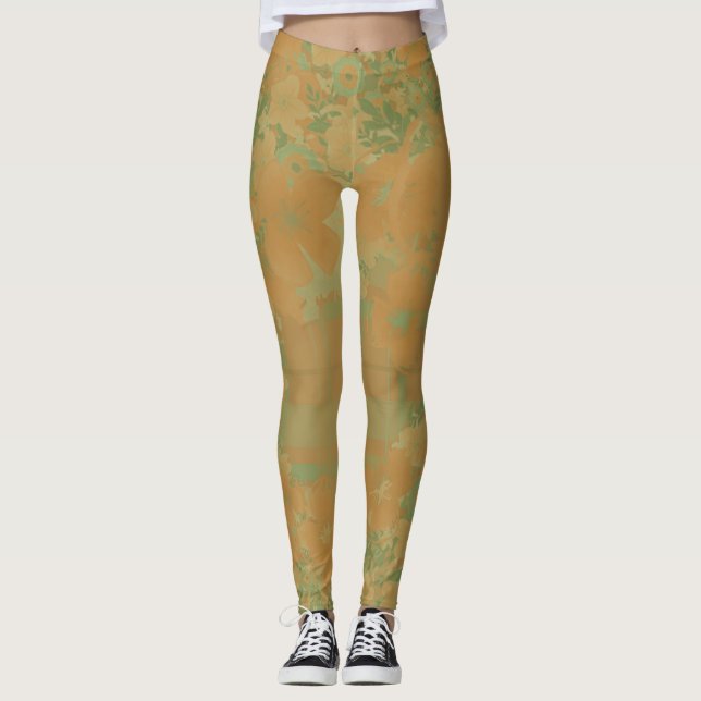 Gold & Rose Blumen & Kariert Leggings (Vorderseite)
