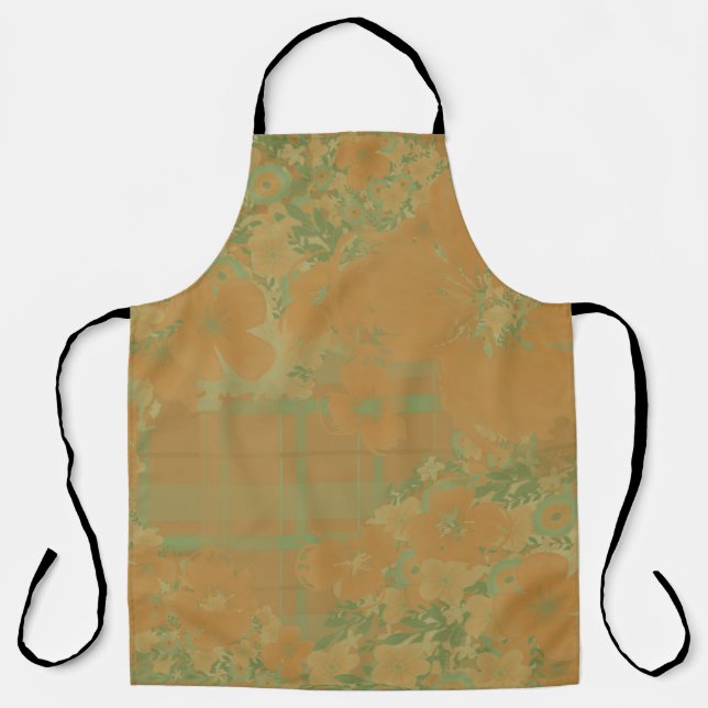 Gold & Rose Blumen & Kariert Schürze (Vorderseite)