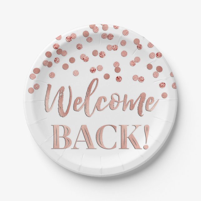 Gold Rose Confetti Begrüßung Back Paper Teller (Vorderseite)