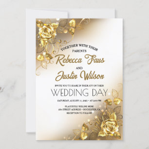 Gold Rose Floral Modern Boho Einladung