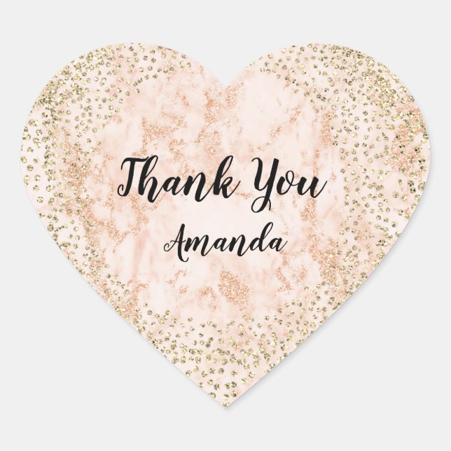 Gold Rose Glitzer Girly Blush Lux Herzlichen Dank Herz-Aufkleber (Vorderseite)