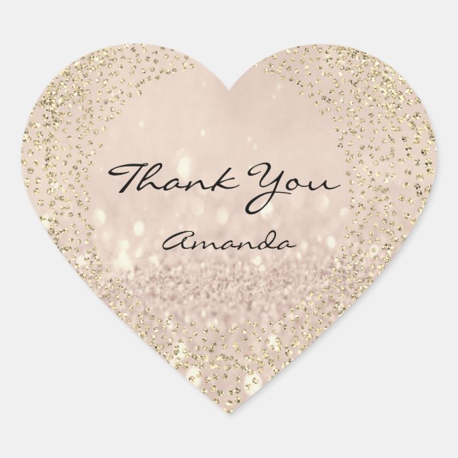 Gold Rose Glitzer Name Blush Pink Herzenslust Dank Herz-Aufkleber (Vorderseite)