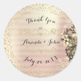 Gold Rose Glitzer Save the Date Danke Sepia Runder Aufkleber