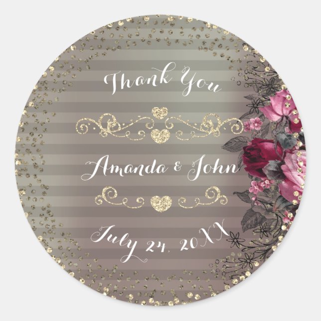 Gold Rose Glitzer Save the Date Liebe Danke Runder Aufkleber (Vorderseite)
