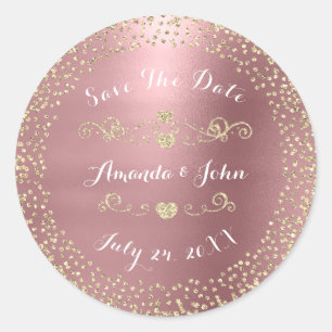 Gold Rose Glitzer Save the Date Mauve Rosa Blush Runder Aufkleber
