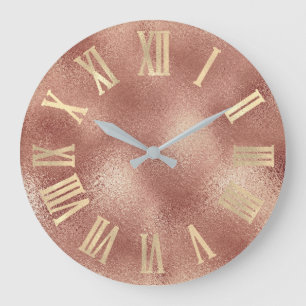 Gold Rose Gold Kupfer Pfirsichglas Römische Zahlen Große Wanduhr