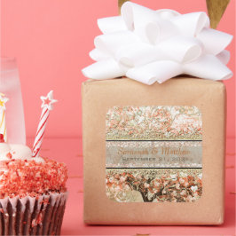 Gold Rose Heart Leaf Tree Square Wedding Siegel Quadratischer Aufkleber