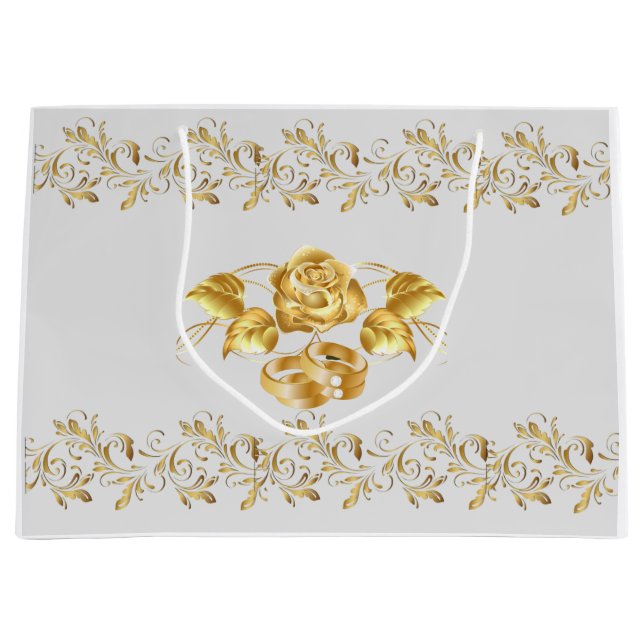 Gold Rose Hochzeit große Geschenktasche Große Geschenktüte (Vorderseite)