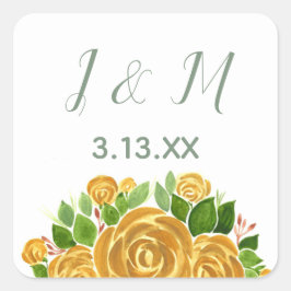 Gold-Rose-Initialen und Datum Quadratischer Aufkleber