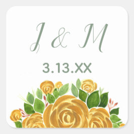 Gold-Rose-Initialen und Datum Quadratischer Aufkleber