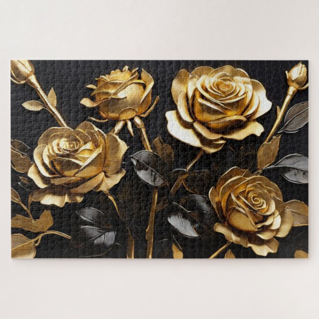 Gold Rose Moderne Akryline Puzzle (Horizontal)