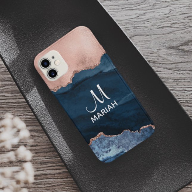 Gold Rose Navy Blue Trendy Abstrakt Case-Mate iPhone Hülle (Von Creator hochgeladen)