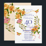 Gold Rose Ribbon 40th  Birthday Invitation Einladung<br><div class="desc">Lovely and elegant rose with butterfly.  You can changes the texts to your choice.
Suitabe for 40th,  50 th,  60th,  70th etc.</div>