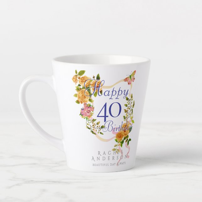 Gold Rose Ribbon 40th Birthday Milchtasse (Links)