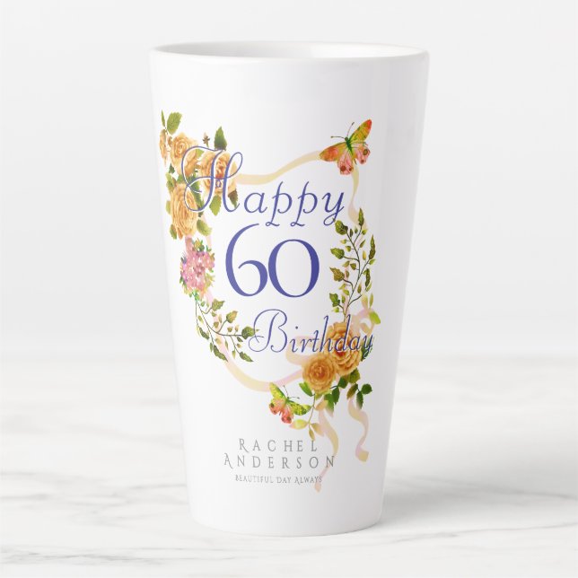 Gold Rose Ribbon 60th Birthday Milchtasse (Vorderseite)