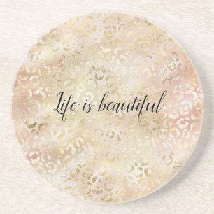 Gold Rose Rosa Leopard Print Getränkeuntersetzer