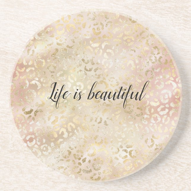 Gold Rose Rosa Leopard Print Getränkeuntersetzer (Vorne)