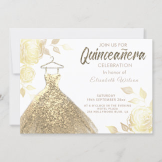 Gold Rose Sequenzen Goldkleid Quinceañera Invitat Einladung