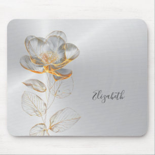 Gold Rose Silver Name Mousepad