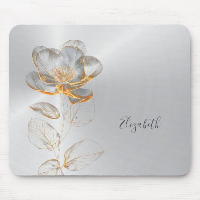Gold Rose Silver Name Mousepad (Vorne)