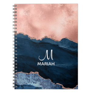Gold Rose und Navy Blue - Agate Watercolor - Notizblock