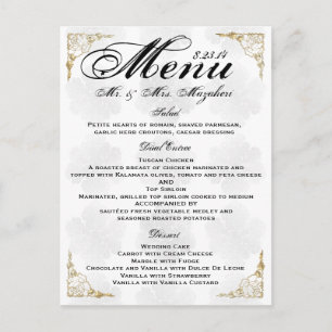 Gold Rose Wedding Dinner Menu Thank you Note Postkarte